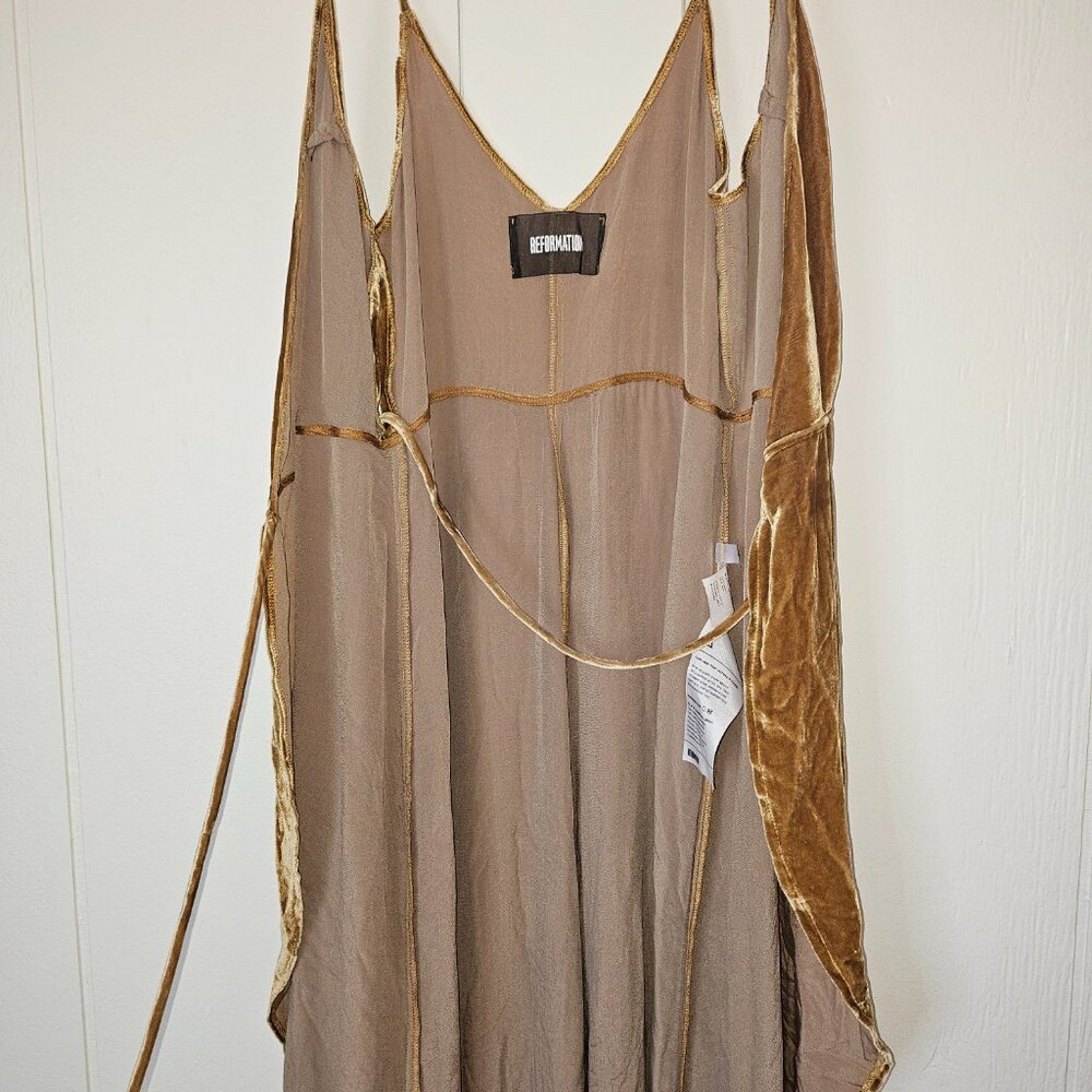 REFORMATION Gold Velvet Dress